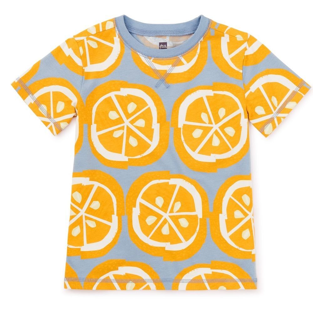 Tea Collection Kids Short Sleeve Orange Fruit Pattern Cotton Crewneck Tee. 7.